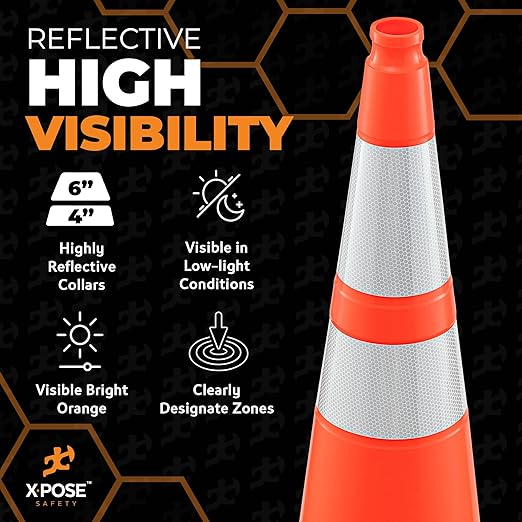 Xpose Safety 36 Inch Orange Traffic Cones Heavy Duty 12lb 6" & 4" Collar - Image 6