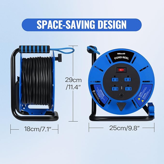 60 FT Retractable Extension Cord Reel, 14AWG Heavy Duty Power Cord - Image 6