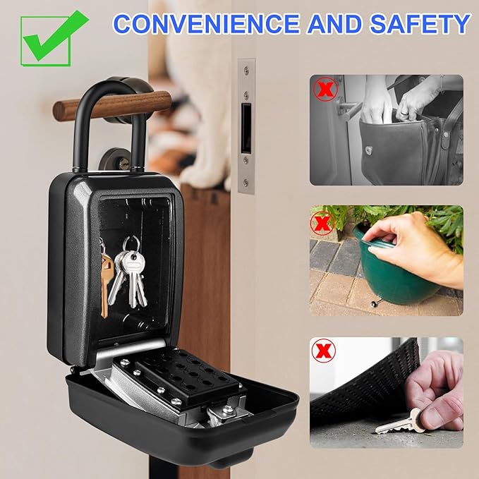 Key Lock Box, 12-Digit Code, Weatherproof Wall Mount, Large Capacity 5-8 Keys - Image 2