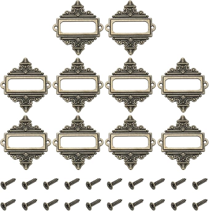 uxcell 10 Pcs Metal Label Holder, 2.2 x 2.4 Inch Small Vintage Card Frame Tag by uxcell