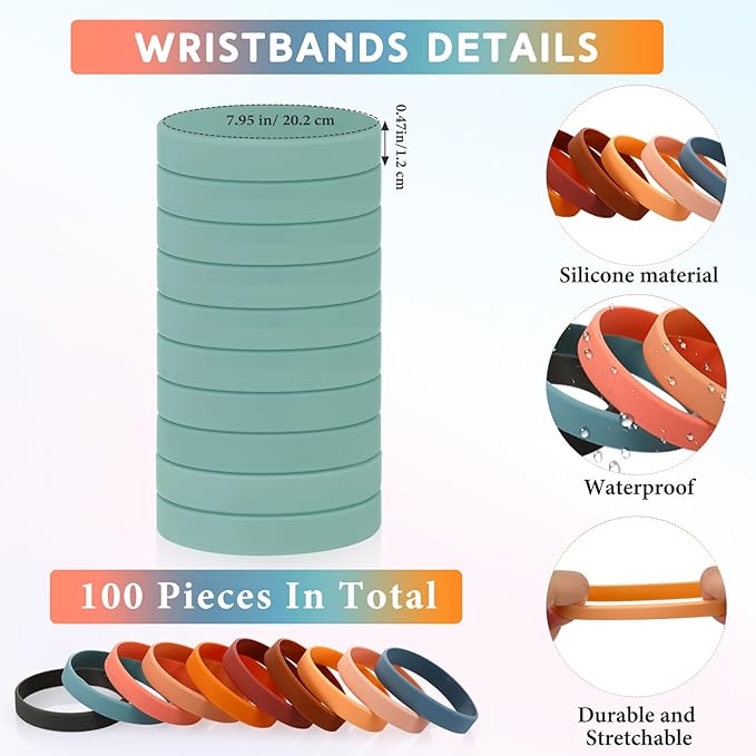 Liliful 100 Pcs Silicone Rubber Wristbands Rubber Wristband Bracelet Bands - Image 2