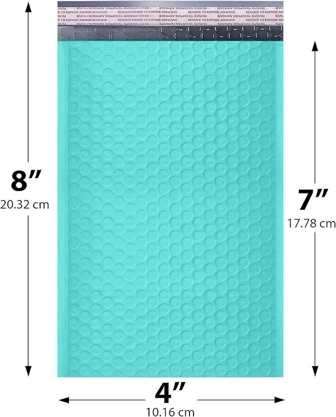 Teal Small Bubble Mailers 4x8 Inch #000 | Thick Padded Poly Bubble Mailer - Image 2