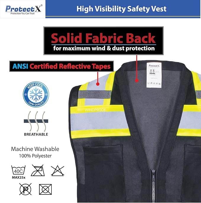 ProtectX 6 Pockets High Visibility Safety Vest - Image 3