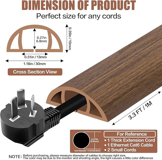 Floor Cord Cover Cable Cavity Self Adhesive Cord Hider Floor 3.3FT Floor Cable - Image 2
