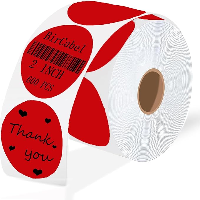 2 Inch Red Round Thermal Labels, 600 Labels/Roll, Self-Adhesive Circle by BriCabel