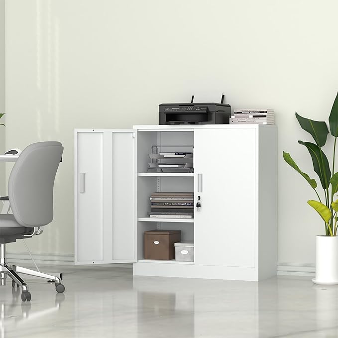 Metal Storage Cabinet with Locking Doors and 2 Adjustable Shelves, Small - Image 4