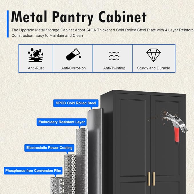 Pantry Cabinet, 71 Inch Tall Kitchen Storage Cabinet, Metal Pantry Cabinet - Image 6