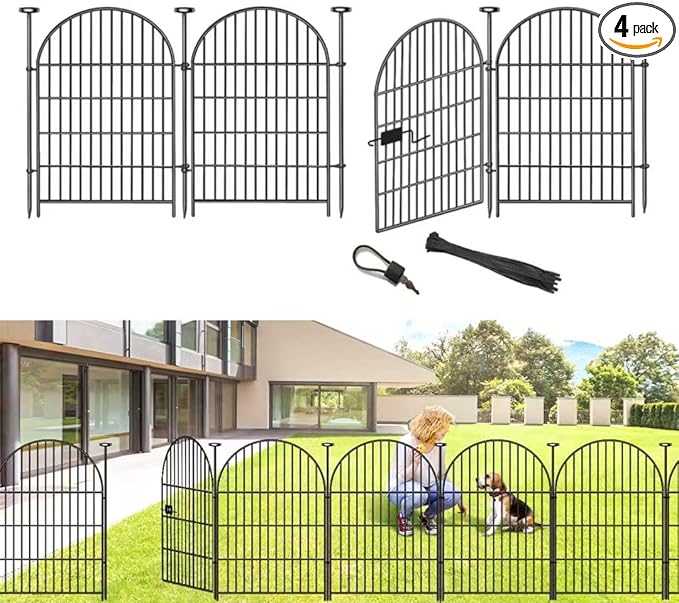 ADAVIN Tall Garden Fence with Gate, 4 Panels 36in Dog Fences Outdoor by ADAVIN
