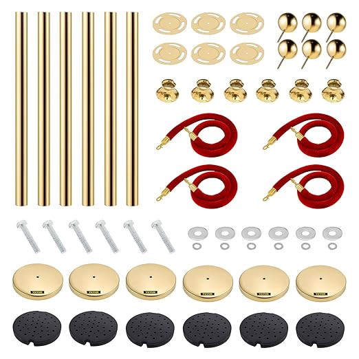 VEVOR Velvet Ropes and Posts 6 Pcs Red Velvet Rope 5 ft, Stanchions Solid Base - Image 9