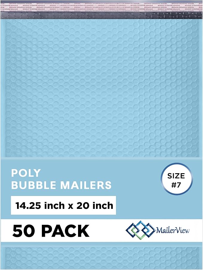 Light Blue Extra Large Poly Bubble Mailers 14.25x20 inch #7 | Self Seal Large by MAILERVIEW
