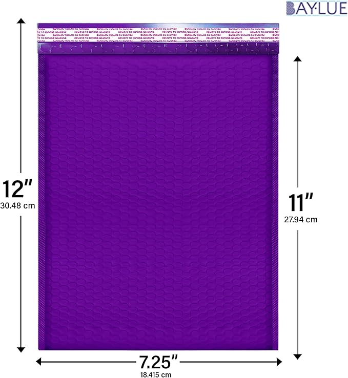 Purple 7.25x12 Inch Poly Bubble Mailers #1 | Self Seal Padded Envelopes | Air - Image 2
