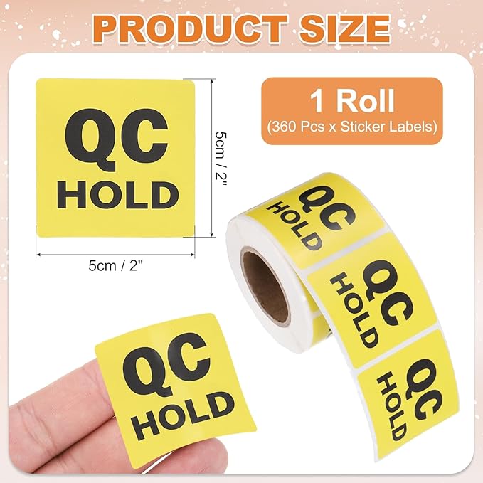PATIKIL 360 Pcs 1 Roll QC Hold Labels, 2 Inch Square Inventory Control Adhesive - Image 2
