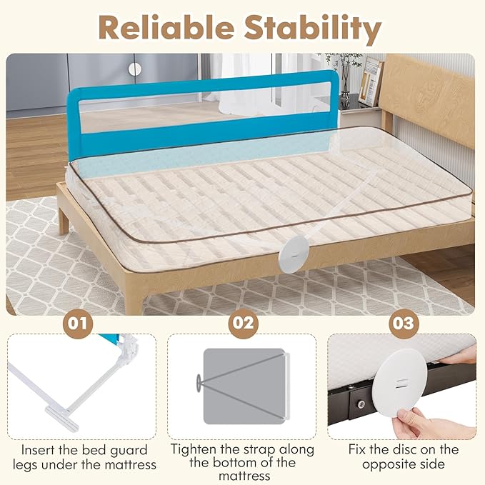 BABY JOY Bed Rails for Toddlers, Upgraded Swing Down Bed Guard w/Safety Strap - Image 4