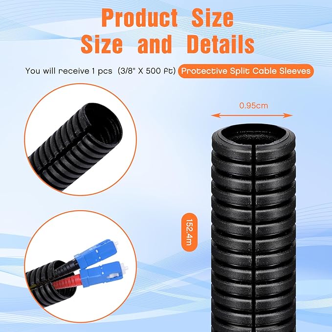 Sasylvia 3/8" X 500 ft Split Wire Loom Cord Protector Tubing Split Conduit - Image 2