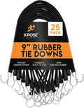 Rubber Bungee Cords with Hooks 25 Pack 9 Inch Heavy-Duty Black Tie Down Straps by XposeSafety
