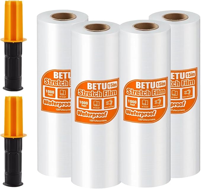 Stretch Film Shrink Wrap for Moving Supplies x 1000ft, Industrial Strength by BETU
