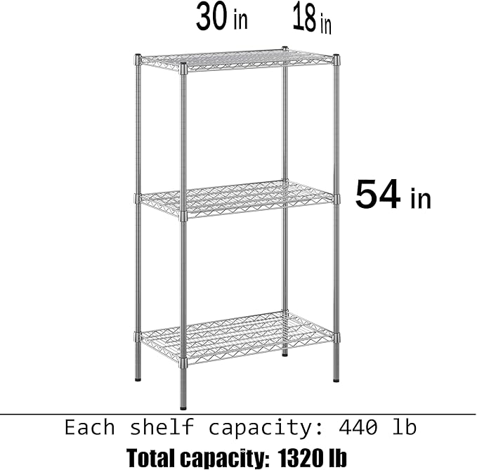 18" Deep x 30" Wide x 54" Height Wire Shelving Kit | 3-Tier | NSF Commercial - Image 3