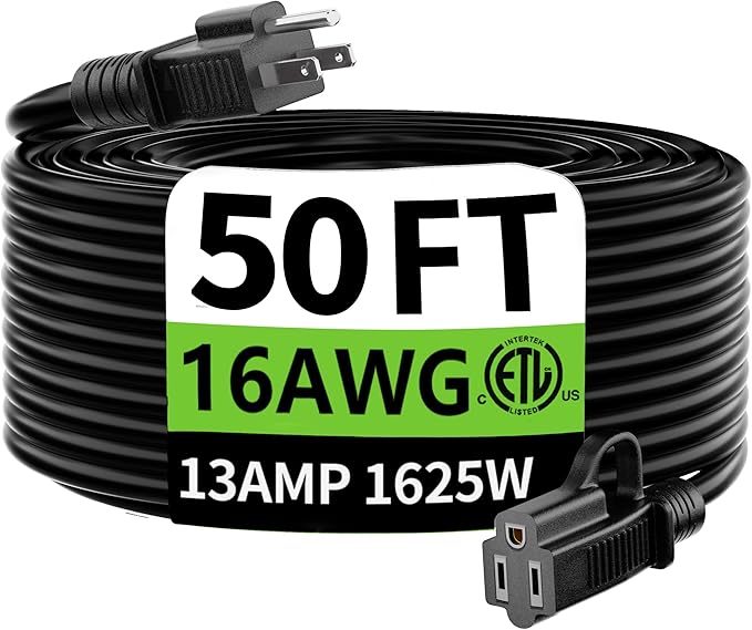 HUANCHAIN Black Outdoor Extension Cord 50 ft Waterproof, Indoor 16/3 Gauge by huanchain