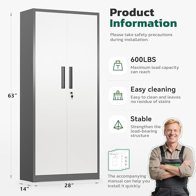 Greenvelly Metal Storage Cabinet, Lockable Steel Cabinets - Image 3