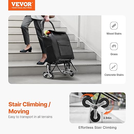 VEVOR Stair Climber Cart, 36L Capacity, Grocery Cart Laundry Stair Climbing - Image 2