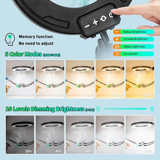 12X Magnifying Glass with Light and Clamp, Ultra Long 3-Section Arm LED Lighted - Image 5