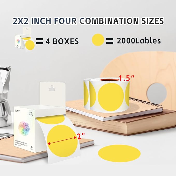 2 - Inch Round Yellow Color - Coding Stickers, 4 Rolls, Organizing - Image 2