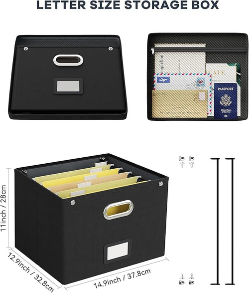 2 Pack File Organizer Box with Lid, Large Hanging Filing Box with Mesh Pocket - Image 2