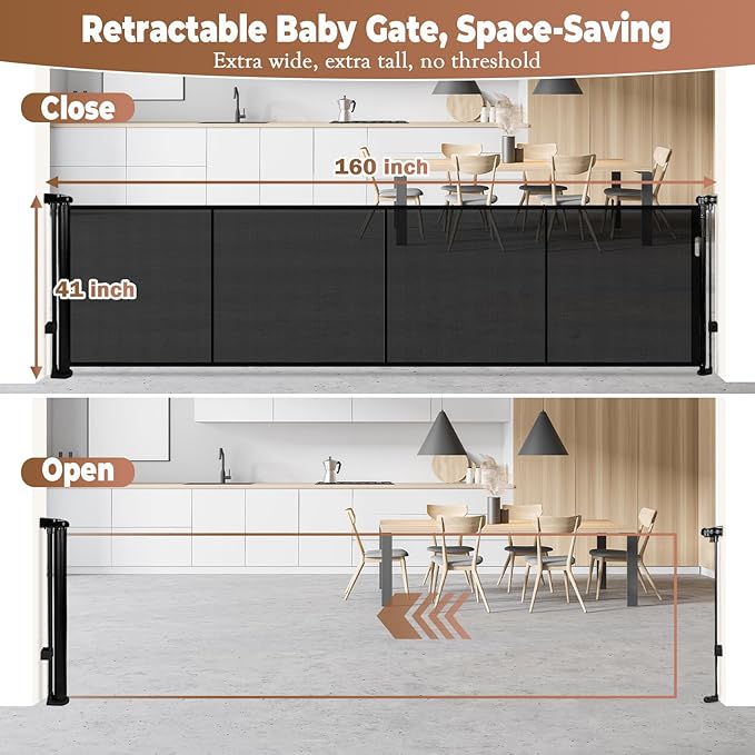 160" Retractable Baby Gate Extra Wide, Mesh Gate Long Child Gate Pet Gate - Image 3