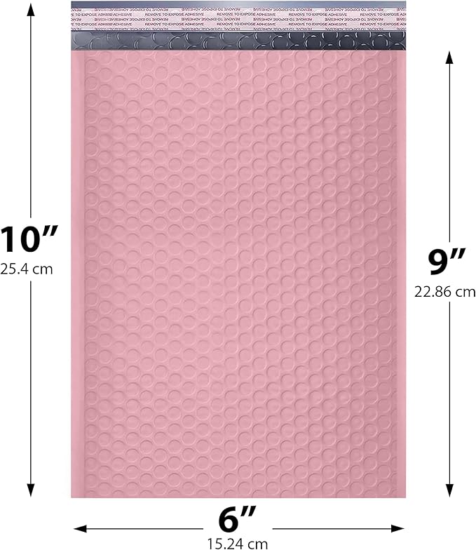 Light Pink Small Poly Bubble Mailers 6x10 inch #0 | Self Seal Padded Envelopes - Image 2