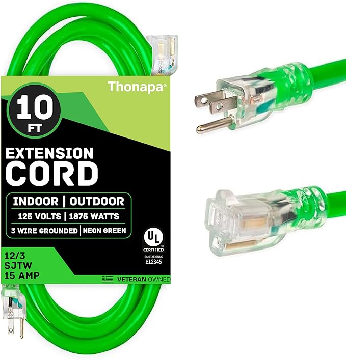 12 Gauge Extension Cord 10 ft for Outdoor by Thonapa