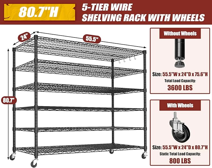 PrimeZone 6 Tier 80.7"H x 55.5"W x 24"D Wire Shelving - Image 3
