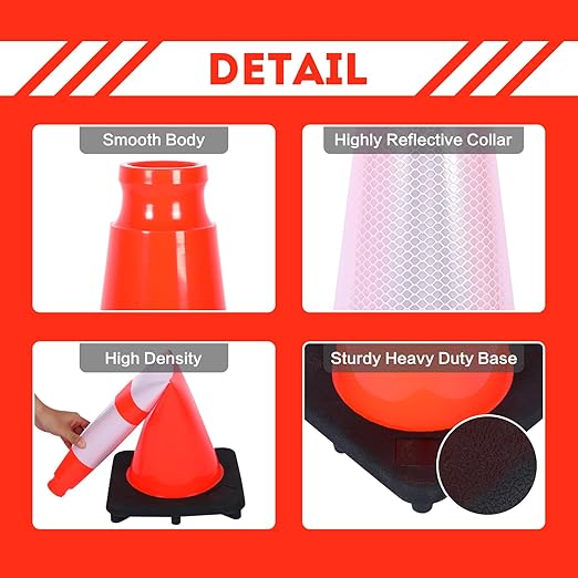 Traffic Cones 28 inch PVC Orange 8 Pack Heavy Duty Black Base Construction - Image 2
