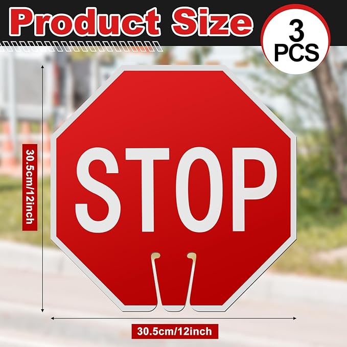 Geetery 3 Pcs Stop Signs Traffic Signs 12 x 12 Inches, Street Road Traffic Cone - Image 2
