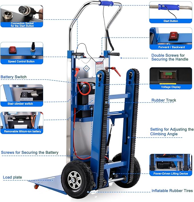 Electric Stair Climbing Hand Trucks Dolly Cart, 900lb Capacity Heavy Duty Stair - Image 6