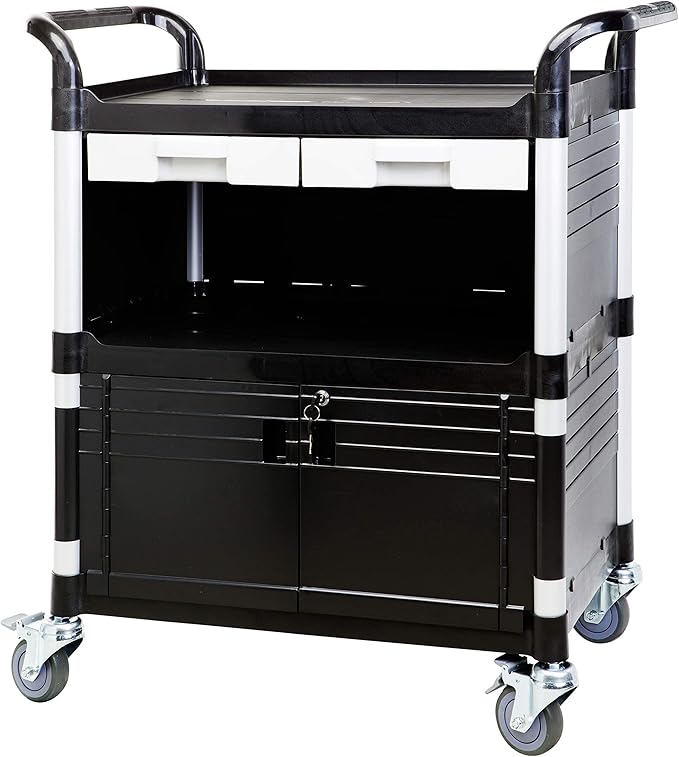 JaboEquip 3 Tier Heavy Duty Utility Cart, Lockable Medical Cart, 606 lbs Load by JABO