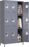 72" Tall Emplyee Locker with Shelves and Hooks 9 Doors Steel Sports Locker by OPTYMIRA