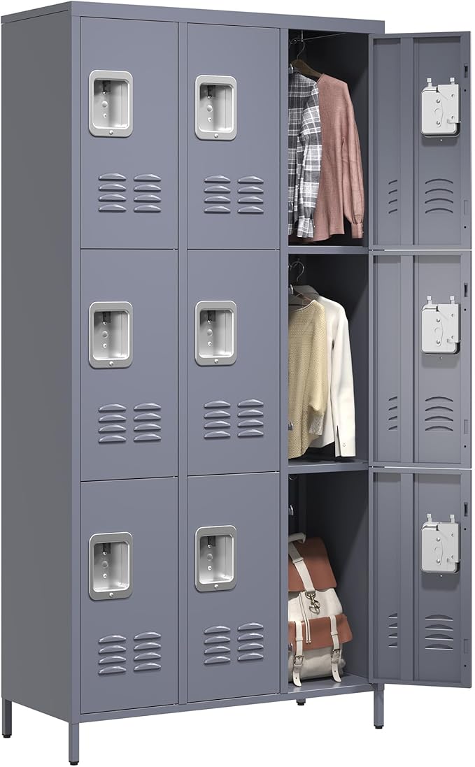72" Tall Emplyee Locker with Shelves and Hooks 9 Doors Steel Sports Locker by OPTYMIRA