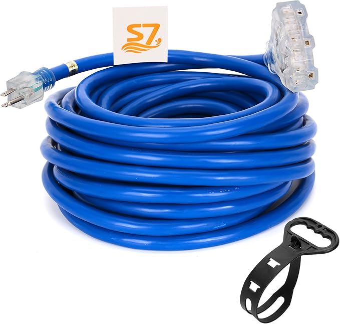 50ft 10-Gauge Heavy Duty 3-Outlet Indoor/Outdoor Extension Cord, Grounded by S7