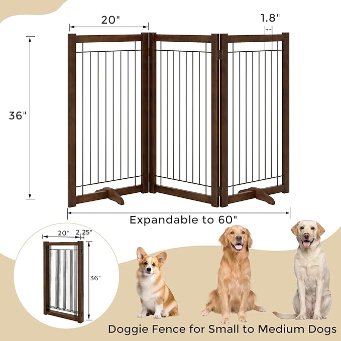Wire Dog Gate Solid Wood Frame, Anti-Chewing, Indoor Freestanding Pet Gate - Image 2