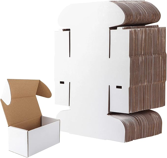 RLAVBL 50 Pack 4.6x2.2x2.2 Inches Small Shipping Boxes White Corrugated by RLAVBL