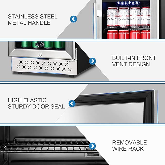 Tylza 15 Inch Beverage Refrigerator, 130 Cans Quiet Beverage Fridge - Image 6