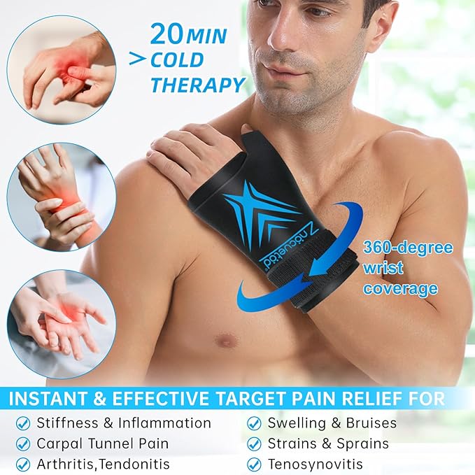 Wrist Ice Pack Wrap for Pain Relief Reusable Wrist Brace Cold Gel Gloves Hand - Image 2