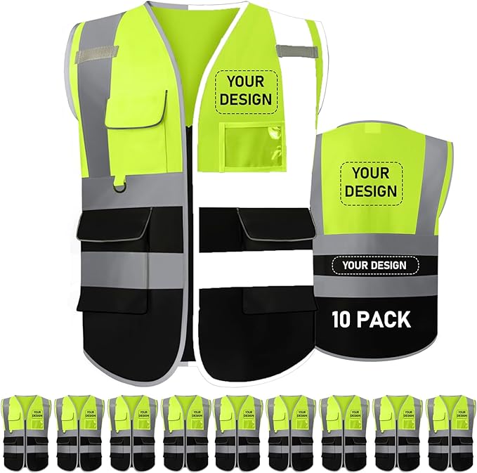 BeautyWill 10/20 Pack Custom Logo Safety Vest, Bulk High Visibility Class 2 by BeautyWill