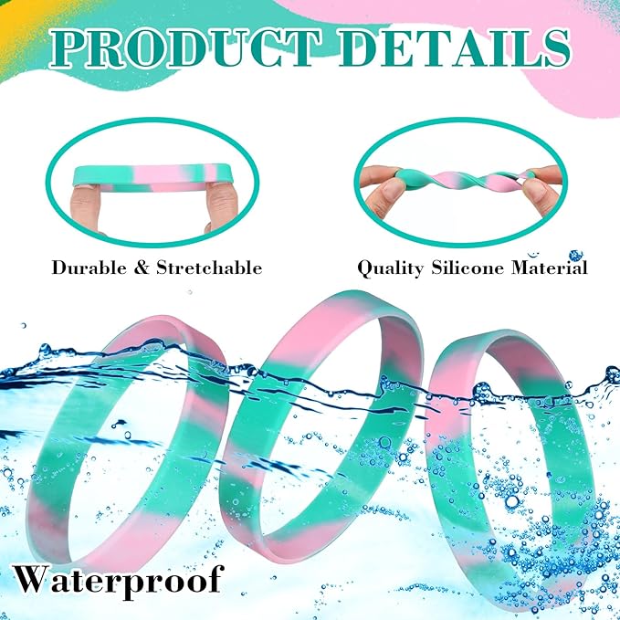 Liliful 100 Pcs Silicone Rubber Wristbands Rubber Wristband Bracelet Bands - Image 3