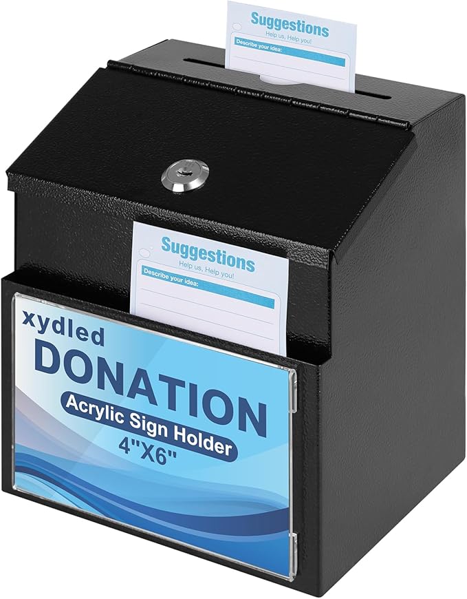 xydled Suggestion Box with Key Lock Magnetic Acrylic Sign Holder, Metal by xydled