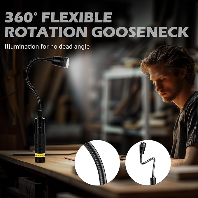 LED Work Light, 500 Lumen Gooseneck Magnetic Light, Zoomable Flexible Led - Image 3