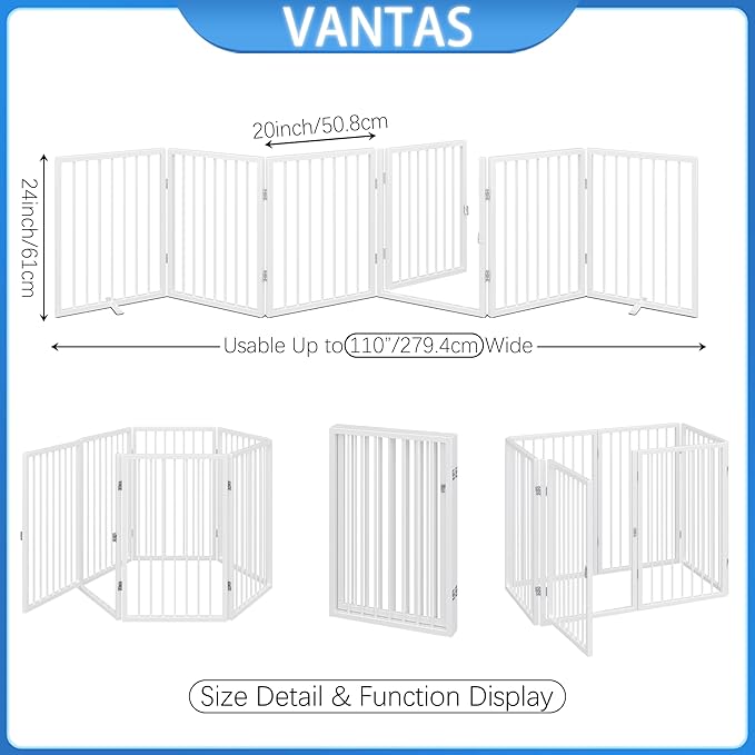 Vantas Folding No-Assembly Metal Pet Gate 120" Wide, Freestanding Accordion - Image 7