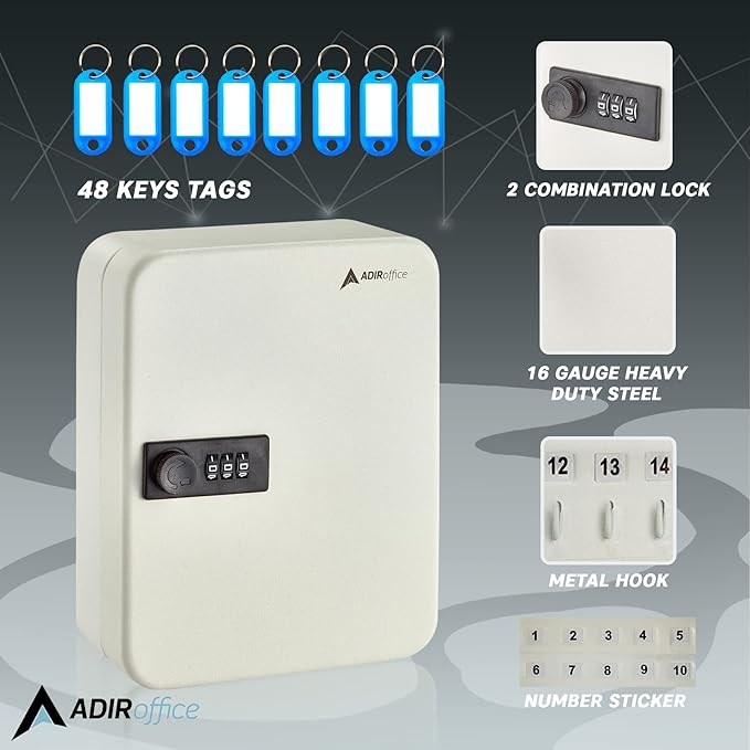 AdirOffice Steel Combination Lock Keys Cabinet Security Storage Box Organizer - Image 3