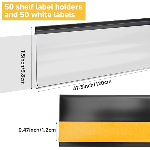 50 Pcs Shelf Label Strips, Self Adhesive Shelf Label Holder, 1.5''H x 48''L - Image 3