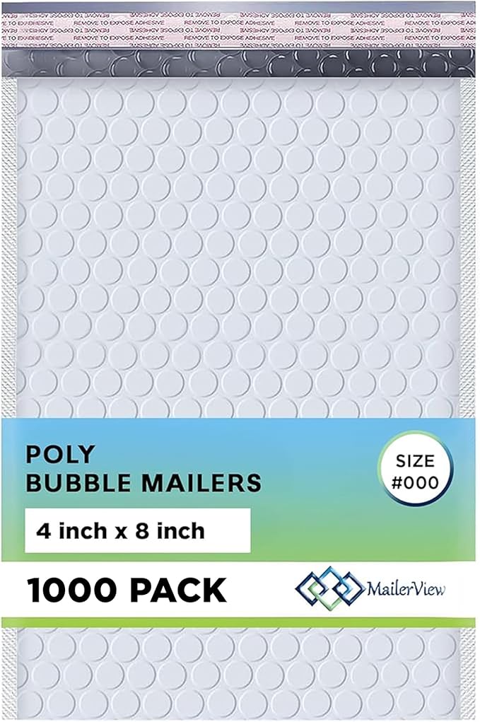 White Small Bubble Mailers 4x8 Inch #000 | Thick Padded Poly Bubble Mailer by MAILERVIEW